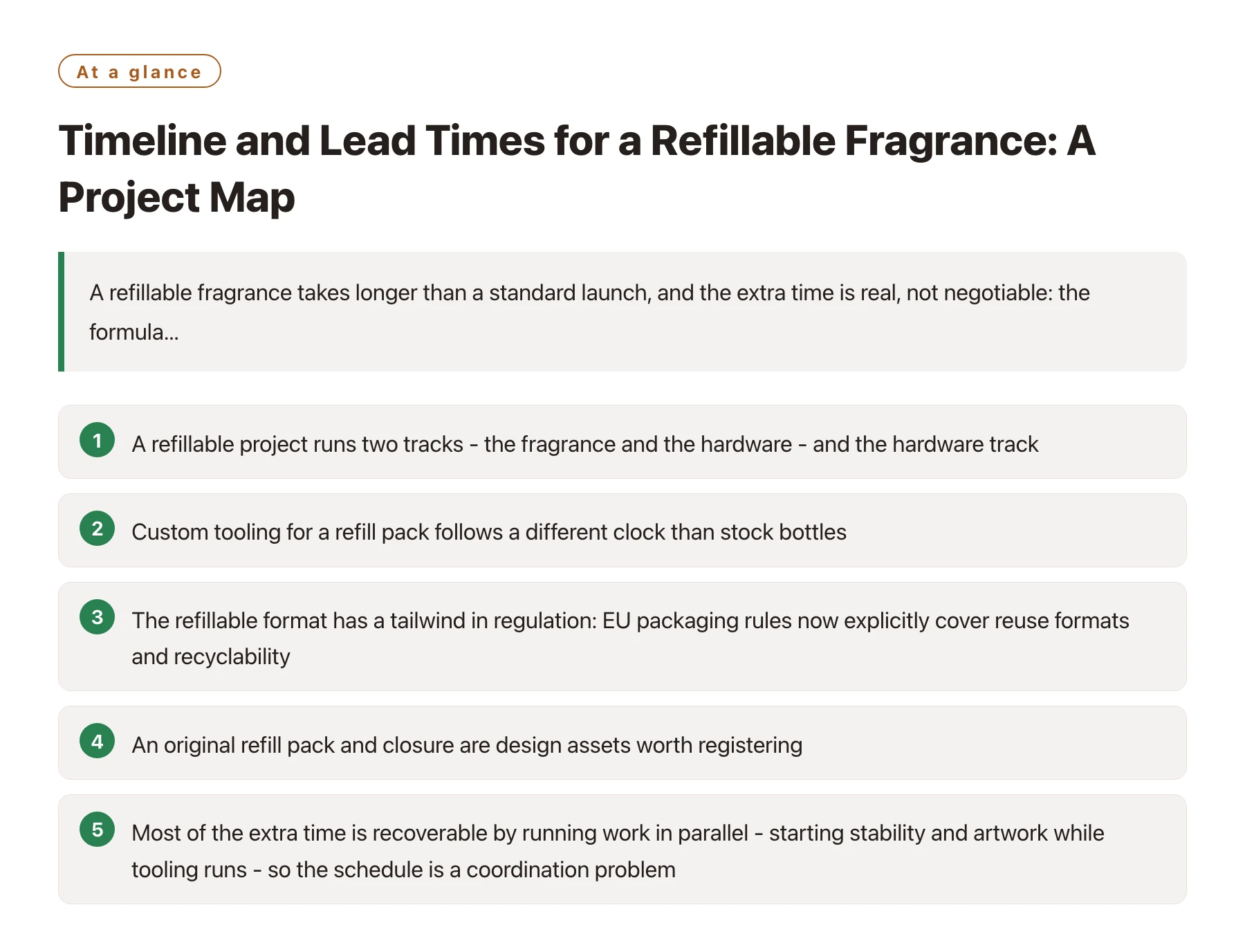 Timeline and Lead Times for a Refillable Fragrance: A Project Map——全文要点速览